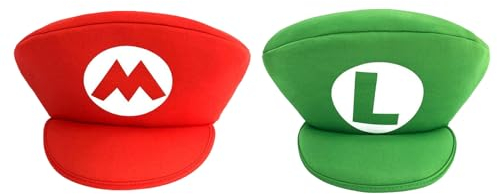 Baseball Cap Kinder Mari-o Baseball Cap Cartoon Alphabet Hut Kinder Bros Mütze Grundschule Baseball Sonnenschutz Verstellbare Cap Cosplay MützeKarneval(Rot und Grün)