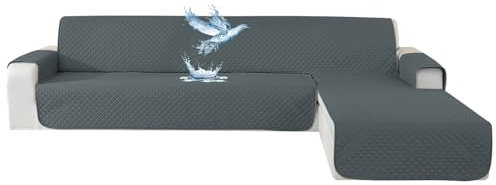 YSTELLAA Couchbezug L Form 2 Sitzer 100% Wasserdicht, Sofa Überzug Ecksofa rutschfest, Couch Bezug L-Form Universal, Reversibel Couch Überzug Ecksofa Waschbar, Dunkelgrau