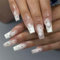 Moguri Lot de 24 faux ongles longs à presser cercueil en acrylique avec motifs étoilés français blanc