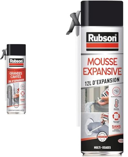 Rubson Mousse Expansive Grandes Cavités (aérosol de 550 ml) – Mousse polyuréthane de remplissage & Mousse Expansive Multi-Usages (aérosol de 300 ml) Blanche – Mousse polyuréthane