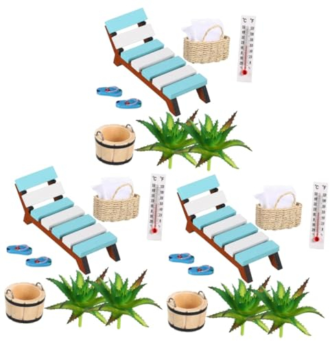 Healvian 3sätze Miniatur Strand Zubehör Puppenhaus Deko Mikrolandschaft Mit Strandstühlen Hausschuhen Und Körben Für Kreative Sommerdekorationen Und Projekte