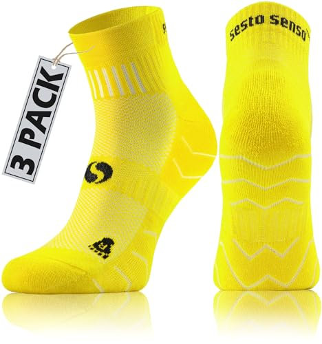 sesto senso 3 Paar Laufsocken Baumwolle Sportsocken Damen Herren Bunte Sport Socken 47-50 Gelb