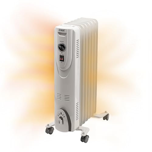 EZ-HEAT Oil-Filled Radiant Radiator Space Heater, Never Refill, Adjustable Thermostat, Tip-Over Switch & Overheat Protection System, MTDR-06WC