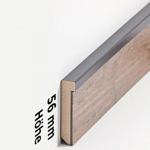 PROVISTON Plinthe en MDF - 13 x 56 x 2500 mm - Noyau en MDF - Gris - À coller, clips, vis et clous, Plinthe pour sol en vinyle - 2,5 m - 1 pièce