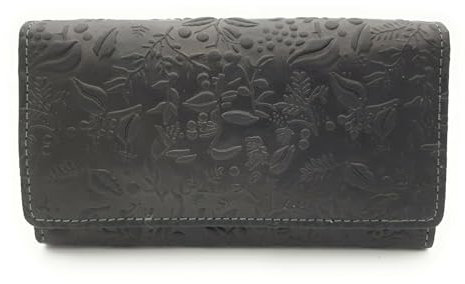 Hill Burry echt Leder Damen Geldbörse Portemonnaie floral mit RFID Schutz (Schwarz)