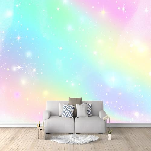 Generisch Fototapete Schlafzimmer Regenbogen-Gradientenhintergrund Mädchen 350x256 cm 3D Druck Vliestapete, Wandtapete Wandbilder, für Wohnzimmer, Kinderzimmer, TV Hintergrund Vlies Tapete