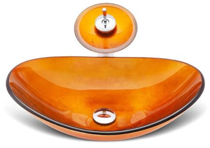 GAENZA Bad Gefäß Waschbecken Oval Geformt Bad Waschbecken Über Dem Tresen Schüssel Waschbecken Für Bad Gehärtetes Glas Waschbecken Arbeitsplatte Waschbecken Mit Wasserhahn Und Abfluss,C