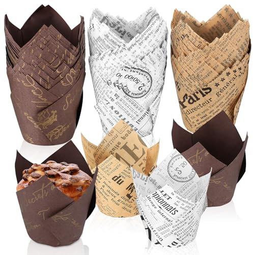 150 x Tulpe Muffinförmchen Muffins Papierförmchen, Muffinform Papier Cupcake Förmchen Cupcake, Muffin Backform Papier Backförmchen für Hochzeit Geburtstag Party, (Vintage)