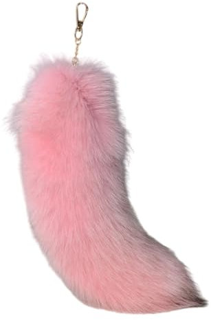 Asukohu Porte-clés élégant en forme de queue de renard en peluche avec pendentif en forme de queue de renard, rose