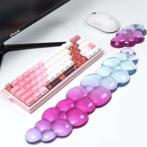 Repose-poignet ergonomique en gel de silicone pour clavier et souris – Repose-poignet transparent pour clavier 60 %/68 %/75 %, confort et soutien pour la saisie et les jeux (rose bleu)