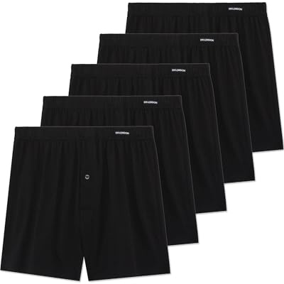 FM London 5-pack Mens Boxers Loose Fit - Super Soft 100% Cotton Underwear Solid colours with Button Fly and Comfort Stretch Waistband Black XXL