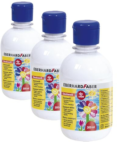 Eberhard Faber 575400 - Deckweiß EFA Color, 300 ml Flasche, mit hochdeckendem Weißton (Packung mit 3)