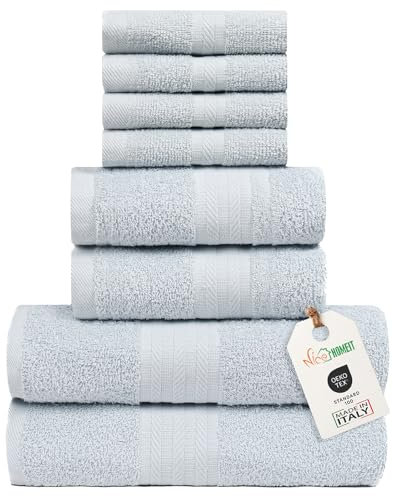 nice homeit - Lot de 8 Serviettes de Toilette 40 x 75 cm 100% Coton, Essuie Mains de Qualité Supérieure - Ultra Doux et très Absorbant(Gris)
