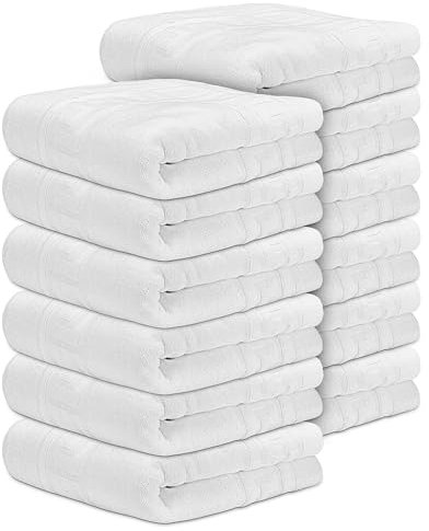 DECASATEXTIL Pack de 12 Toallas Baño Grandes 70x130 cm - 100% Algodón Blanco Suave y Absorbente - Toalla Blanca de Ducha - Juego de Toallas para Hogar y Hostelería