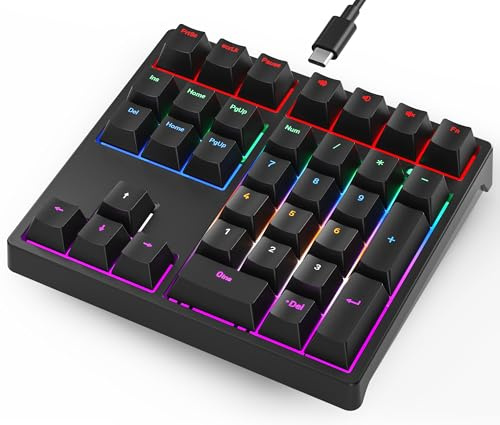 Gurjot Number Pad, Mechanical USB Wired Numeric Keypad with RGB LED Backlit,34 Keys Numpad Keyboard with PBT Keycaps Blue Switches for Windows/Mac Laptop,Computer,Desktop,PC,Notebook (Black)