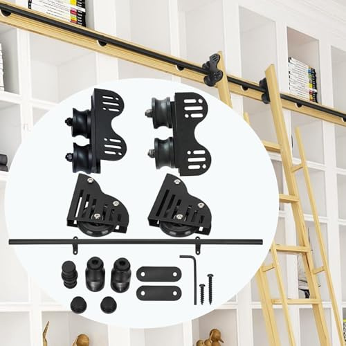 9.9FT Aluminum Telescopic Sliding Library Ladder Hardware Adjustable Upright, 350lb Capacity Library Rolling Ladder Hardware kit with Braking Casters, Convenient Storage No Harm to Floors & Carpets