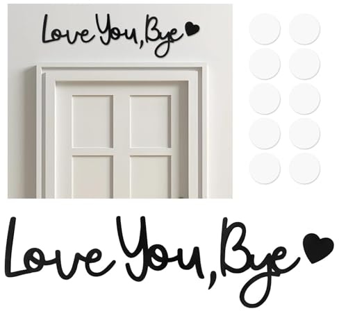 Love You Bye Above Door Sign, Hallway Wall Art Decorations, Modern Black Letter Sign Wall Art, with 1 Comma Love Heart and 5 Double-Side Sticky Dots, for Hallway Stairs(1 Set)