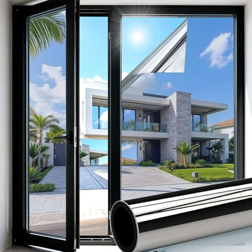 Folizent One Way Clear Window Film Privacy 60x400cm Heat Reflective Mirror Window Tint Film Sun Blocker UV Windows Heat Blocking Film Anti Glare for Home Office Silver