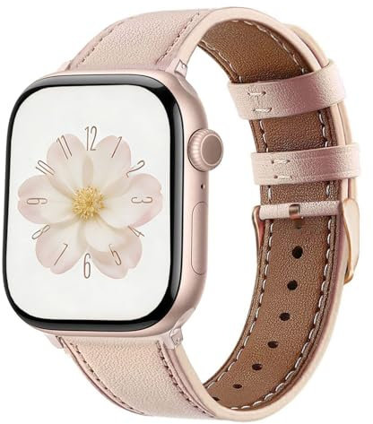 NEMUALL Bracelet en Cuir pour Apple Watch SE 3 40mm/Series 11/10 42mm | Élégant, Léger et Fin, Bracelet de Remplacement en Cuir Véritable, pour iWatch Series (9 8 7) 41mm/(6 5 4 SE2/SE) 40mm