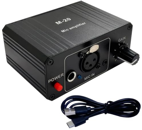 Vestamore 48V Phantom Power Microphone Preamp with Rechargeable Battery, Portable Mic Booster, Compatible with Dynamic/Condenser Mics, 3.5/6.35/XLR Inputs