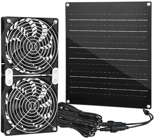 Ventilador de energía solar, ventilador solar de 30 W, kit de ventilador de panel solar, ventiladores impermeables IPX7, montaje de admisión de escape para invernadero exterior, cobertizo, gallinero