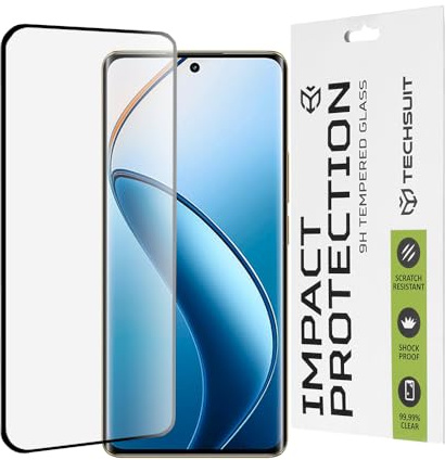 Techsuit Displayschutzfolie für Realme 12 Pro, Realme 12 Pro Plus Gehärtetes Glas mit 9H Härte, Vollständige Abdeckung, 3D Gebogene Kanten, Oleophobe Beschichtung, Anti Fingerabdruck, 111D Full Glue