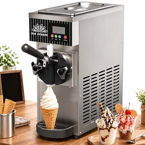 Kommerzielle Eismaschine,450w Softeismaschine FüR Eine Sorte,4–5l/H Leistung,2,5 L VorratsbehäLter/1L Gefrierzylinder, Touchscreen,Automatische Reinigung-Gastronomie Silver