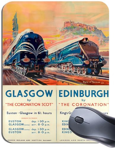 Funkyzilla Coronation Scot Vintage Poster Mouse Mat. Glasgow Train Railway Ad Mouse Pad