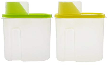 Saim Cereal Storage Container with Pour Spout and Measuring Cup Plastic Clear Food Saver Airtight Watertight Cereal Keeper for Rice Grain Cereal (1.9L, 2Pcs)