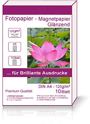 10 Blatt DIN A4-210x297 mm 120g/m² Fotopapier Magnetpapier Glänzend Hglossy wasserfest Photopapier photopaper photo paper glänzend 120g / m² 120g/qm DIN A4-210 x 297 mm 21 x 29,7 cm