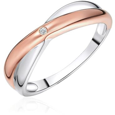 Rafaela Donata Damen-Ring 925/- Sterling Silber bicolor rosevergoldet/rhodiniert Diamant 0,01 Karat - Diamantring Silberring