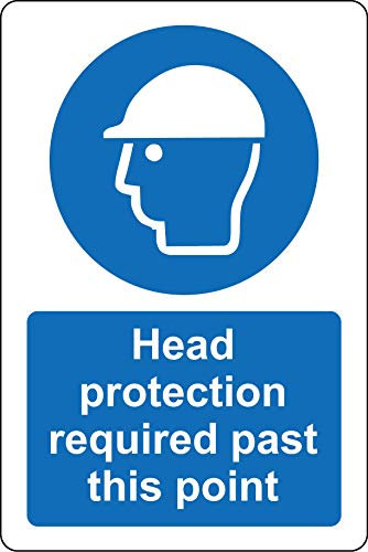 Head protection required past this point construction Safety sign - Self adhesive sticker 300mm x 200mm