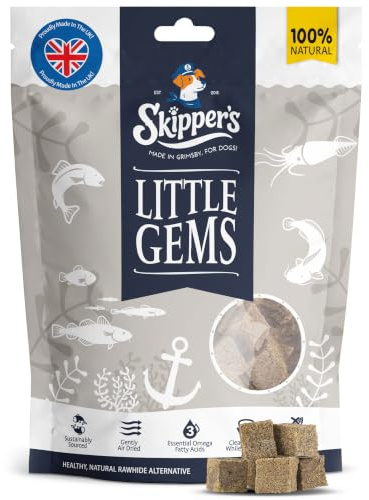 SKIPPER'S Little Gems Fish Skin Dog Training Treats, 250g | Gently air dried, 100% fish skin, Hypoallergenic, Grain free, Suitable for dogs & puppies, Ideal for training