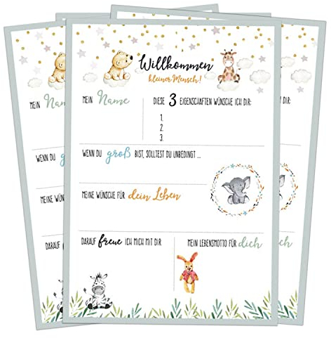 Gästebuch-Karten zur Taufe, Babyparty oder Baby-Shower im Greenery-Design, Set mit 10 Karten