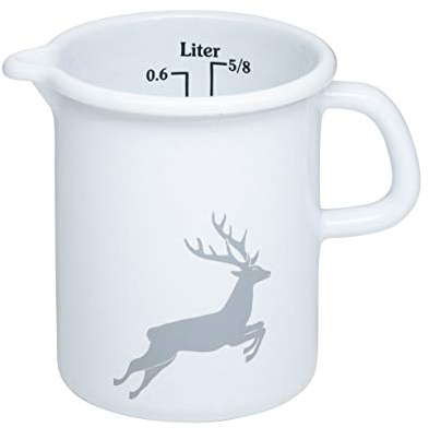 Riess, 0337-067, Küchenmaß 9 0,5 L, COUNTRY - HIRSCH GRAU, Durchmessser 9 cm, Höhe 12 cm, Inhalt 0,5 Liter, Emaille, weiß mit grauem Hirsch 0,33kg, 14,5 x 10,1 x 12cm, Induktion