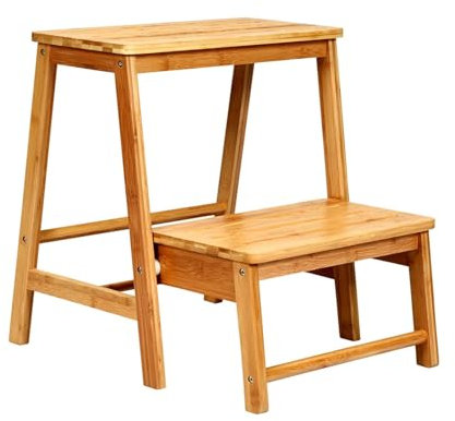 COSTWAY Sgabello Scala in Bambù Sedia Scaletta, Richiudibile Salvaspazio, Portata 100 kg, 45 x 51 x 48 cm (Naturale)