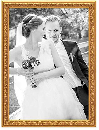 PHOTOLINI Bilderrahmen Antik Gold Nostalgie 30x40 cm Fotorahmen mit Glasscheibe/Kunststoff-Rahmen
