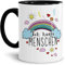 Tasse mit Regenbogen und Spruch - Ich Hasse Menschen - Lustige Kaffeetasse/Spruchtasse/Kaffeebecher - Innen & Henkel Schwarz