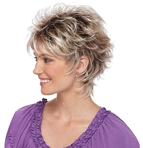 Kurze blonde Echthaar Perücke kurze blonde Perücken für Frauen Pixie Cut Schicht Perücke Mixed Blonde Farbe Kurz Schicht, Cut-Perücken kurze stilvolle Fluffy Schicht Perücke, kurze leichte Curly