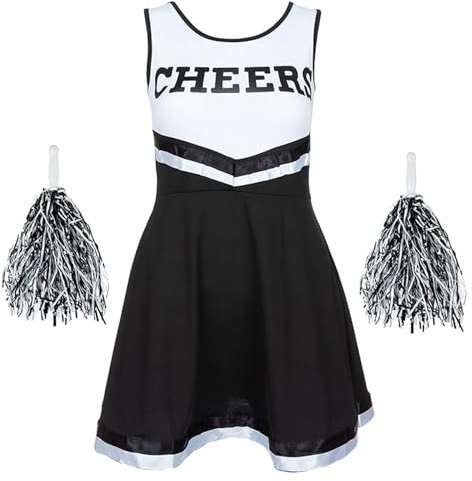 REDSTAR FANCY DRESS Cheerleader Kostüm Kinder mit High School Cheerleader Pompons – Halloween Kostüm Teenager Mädchen – Kinderkostüm Faschingskostüme Kinder, Karneval, Party