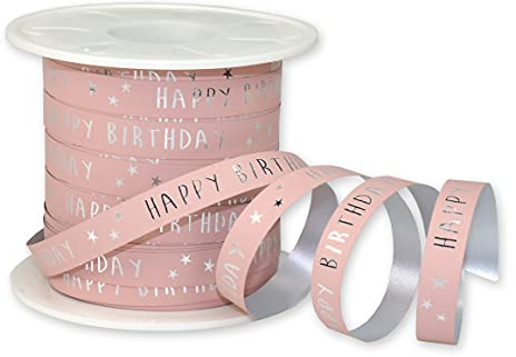 C.E. Pattberg Prasent-BIRTHDAY Bedrucktes Band, Dusty Rose, 100 m Länge, 10 mm Breite, Polypropylen, 10 mm-100 m