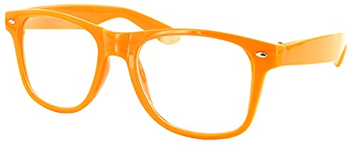 Alsino Nerd Brille ohne Stärke Karneval Fasching Sonnenbrille Schwarz Hornbrille für Kostüm Accessoires Modebrille (klar), (orange)