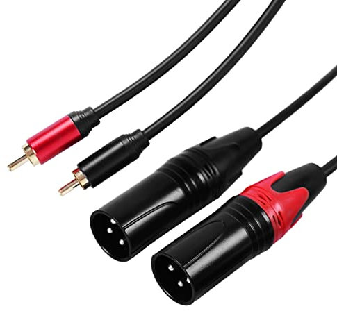 Cable XLR macho a RCA dual de 5 pies, BELIPRO Heavy Duty 2 XLR macho a 2 RCA macho HiFi Cable de micrófono de conexión de audio estéreo..