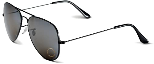 A-VISION Sonnenbrille mit Sehstärke -450 für Kurzsichtigkeit/Myopie I Polarisierte Gläser mit UV shutz I Stylische, schwarze unisex Pilotenbrille I ** Dies sind keine Lesebrille **