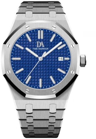 TIME WARRIOR Automatikuhr für Herren, leuchtend, Saphirglas, blaues Zifferblatt, massives Edelstahlband und Gehäuse, Reloj para Hombre AP Style, Edelstahl, Automatikuhr, mechanisch