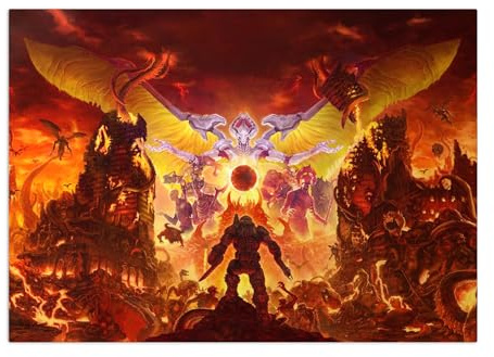 Displate Offiziell DOOM MetallPoster Magnetische Befestigung Inklusive Lizenziert Bilder Hochwertiges Poster Khan Maykr Horizontal 45 cm x 32 cm