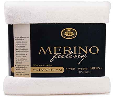 Gözze - Gemütliche Kuscheldecke, Merino Feeling, Wendbar, Hohe Dichte 600 g/m², 150 x 200 cm - Wollweiß