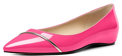 Elashe Women's Ballet Flats Slip On Pumps Flats Poinnted Toe Shoes Sexy Hot-Pink EU42