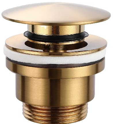 IMEX - Valvula de Click Clack Apta para lavabos y bides, Desagüe Lavabo Fácil instalación Tapones de Desagüe Lavabo, Universal con o sin Rebosadero, Pop-Up Oro Cepillado - VCC014