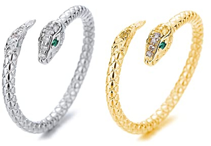 Carufin Vintage Schlange Offene Ringe Kristallkreuz Zeigefinger Ring Smiley Verstellbare Ringe Pintail Ring Schmuck Geschenke für Frauen und Mädchen (2er Pack) (D)